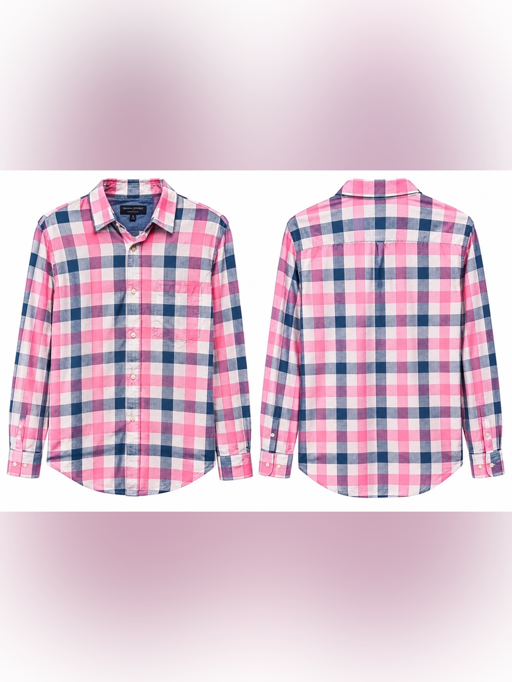 Banana Republic Pink, Navy & White Check Button-Down Shirt